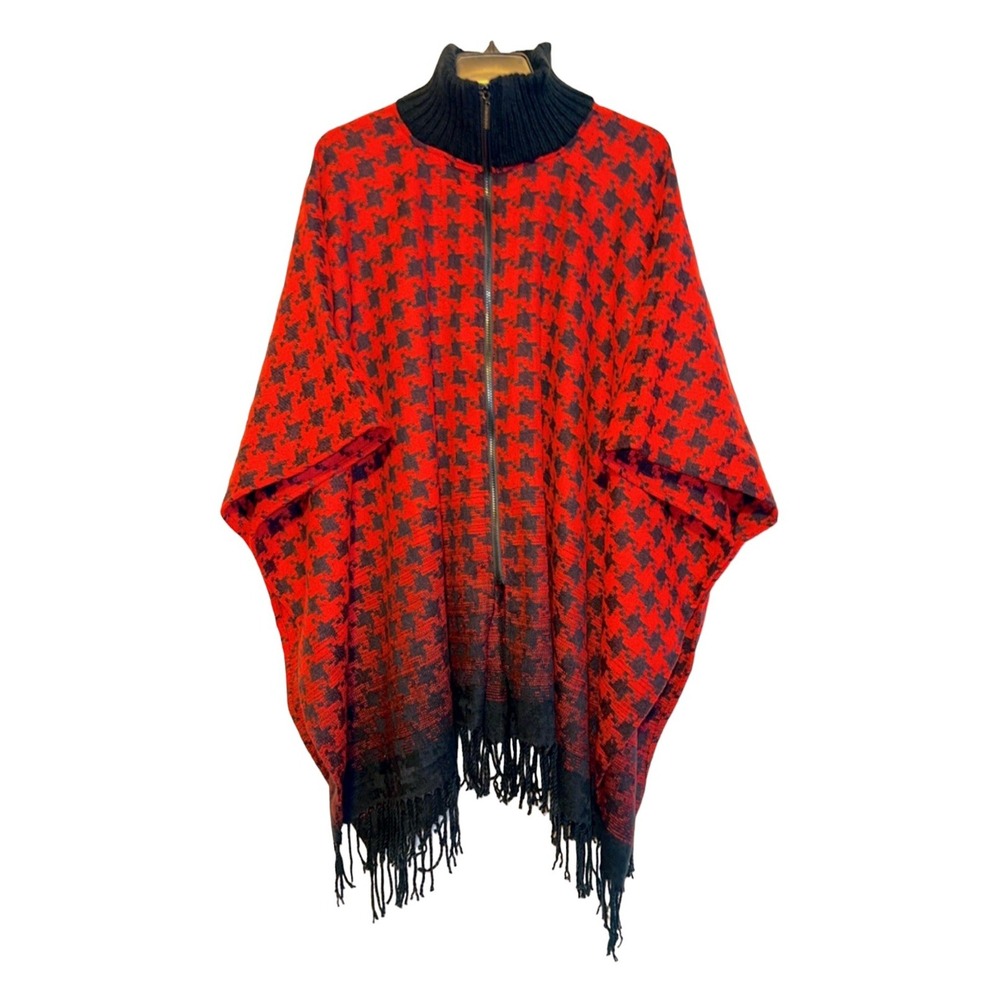 MARC NEW YORK Andrew Marc One Size Red & Black Womens Poncho Cape Full Zip